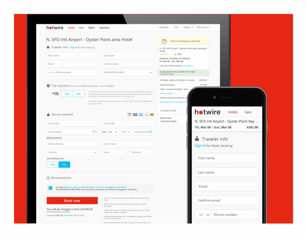 Hotwire screenshot of Responsive & Accessible Checkout