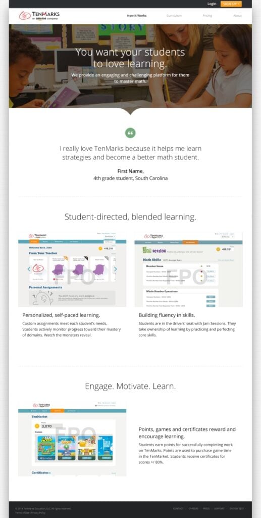 TenMarks Homepage design