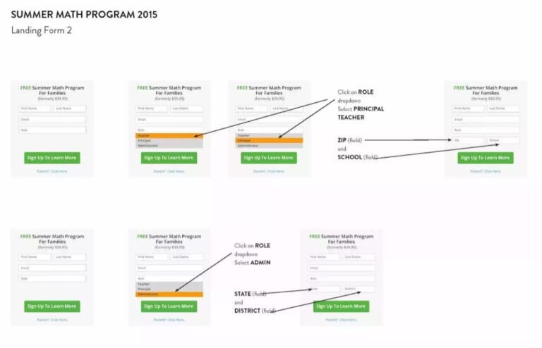 TenMarks Landing Form UX flow