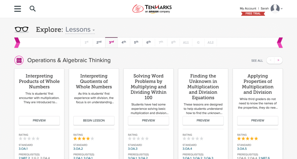 TenMarks ipad App dashboard design