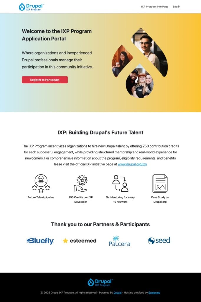 Homepage of the Drupal IXP Program Site.